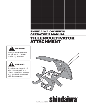 User manual | Shindaiwa TILLER/CULTIVATOR ATTACHMENT Operator`s manual | Manualzz