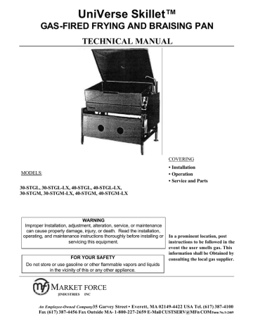 Market Forge 30P-STGL 30 Gallon Gas Tilting Skillet Braising Pan Manual Tilt