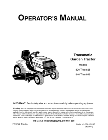 Yard Machines 829 Series Operator's Manual | Manualzz