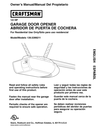 Owner's manual | Craftsman 139.5399211 Owner`s manual | Manualzz