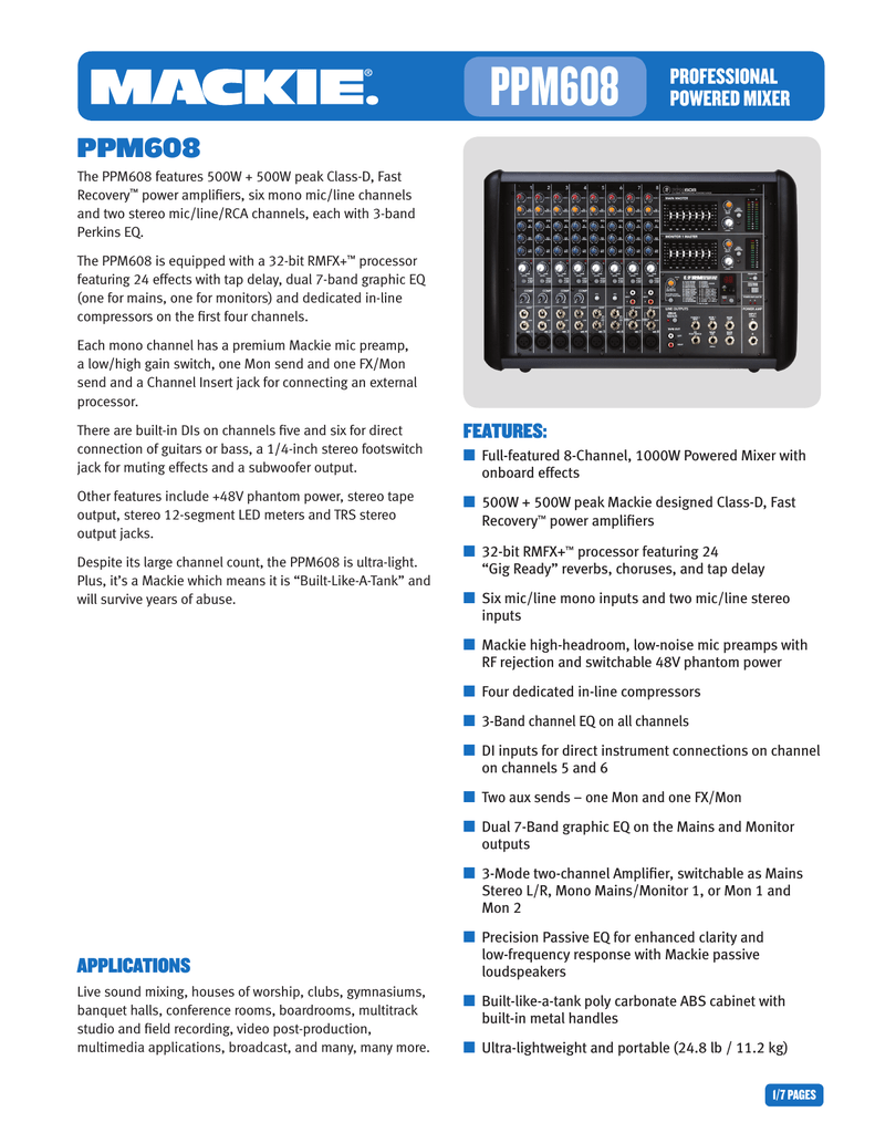 納得できる割引 Mackie マッキー プロフェッショナル パワードミキサー Ppm608 1oficioverde Com Br