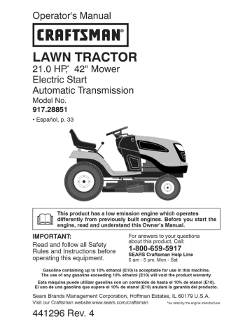 Craftsman 917.28851 Operator`s manual | Manualzz