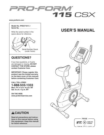 Proform 235 csx discount recumbent bike manual