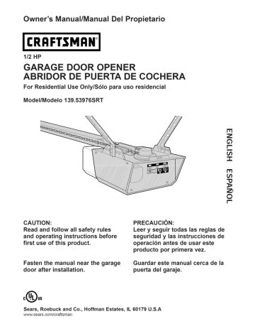 Craftsman 139 53976srt Owner S Manual, Craftsman Garage Door Opener Reset