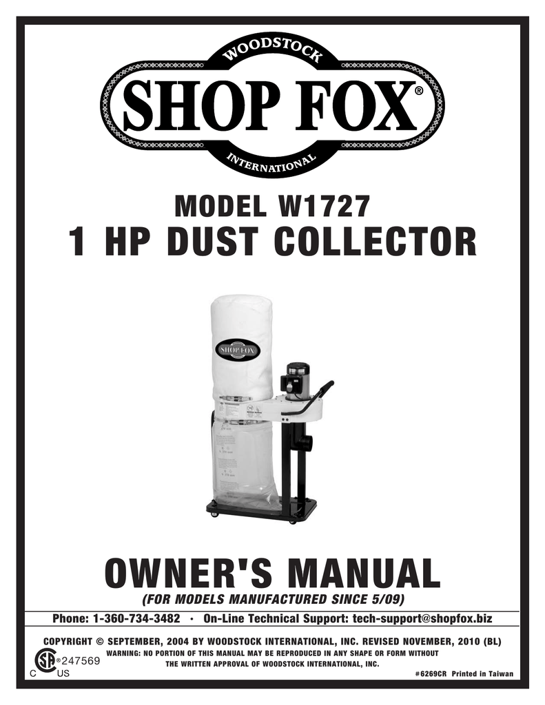 Shop fox W1727 Specifications Manualzz