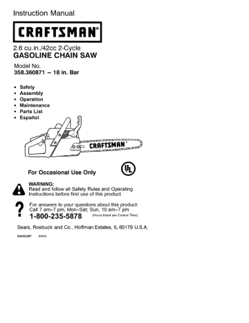 Craftsman 358360871 Chainsaw Instruction manual | Manualzz
