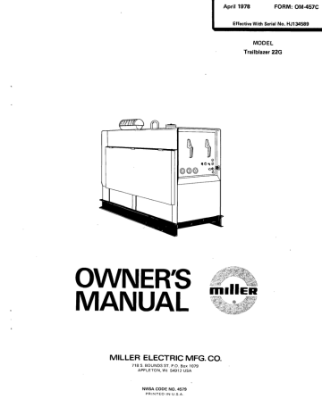 Miller Electric TRAILBLAZER 22G Owner's Manual | Manualzz