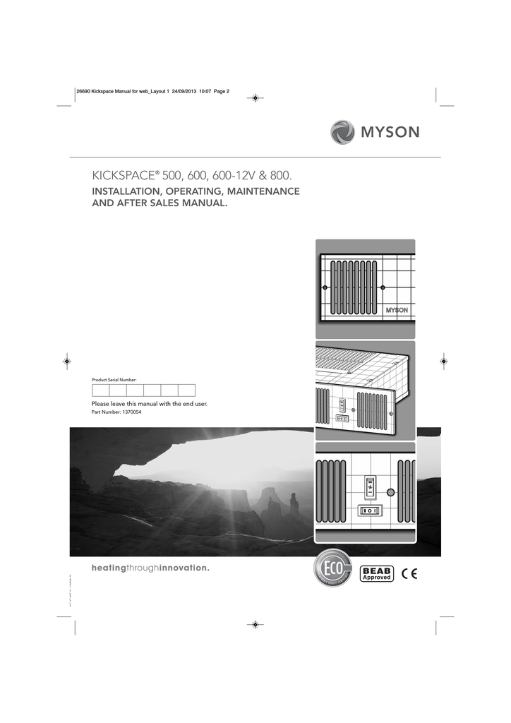 Myson Kickspace 500 Technical data Manualzz
