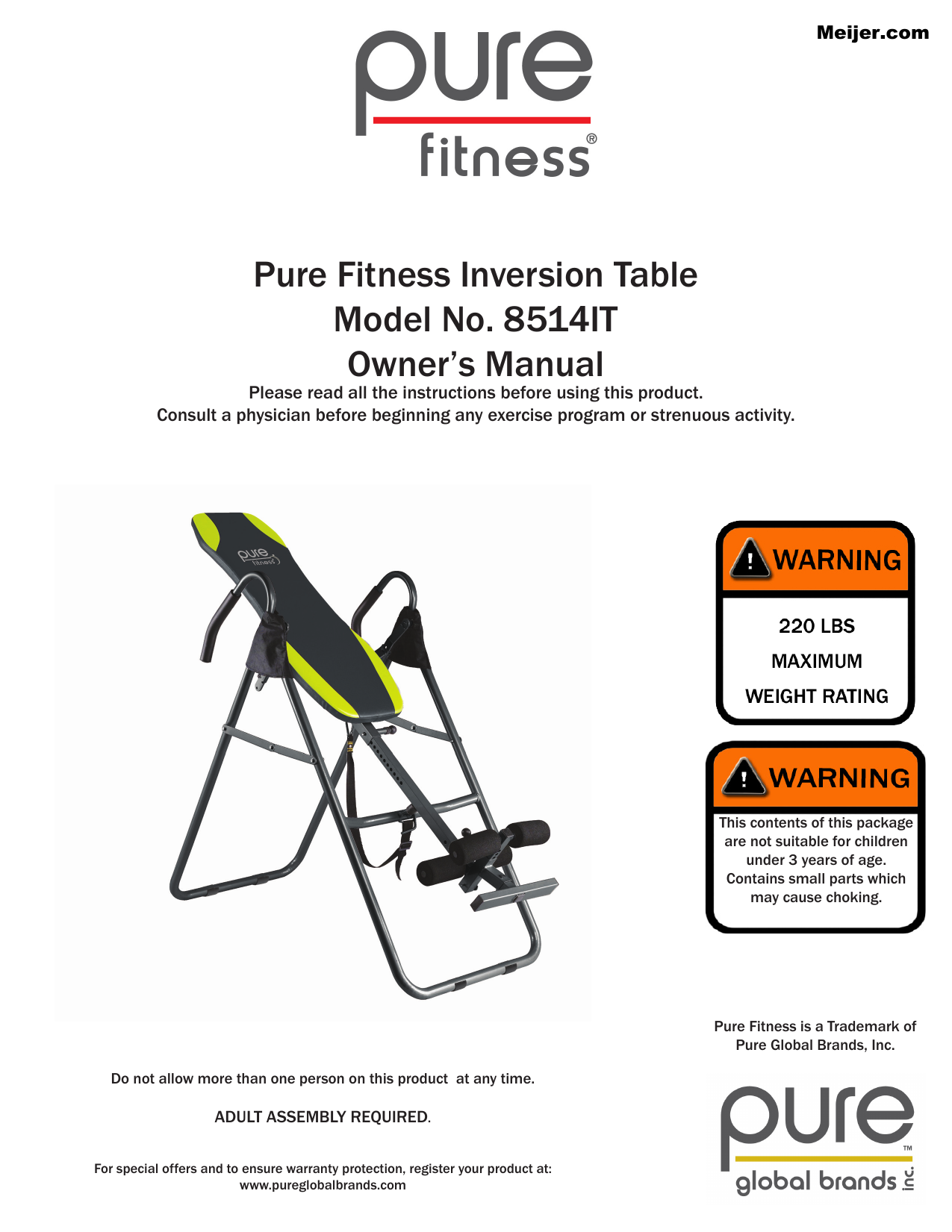 Pure Fitness Inversion Table Model No 8514it Manualzz Com