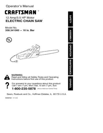 Craftsman 358341060 Chainsaw Operator`s manual | Manualzz