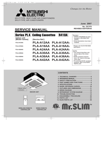 Mitsubishi Mr.slim Pla-A-Aa Service Manual | Manualzz