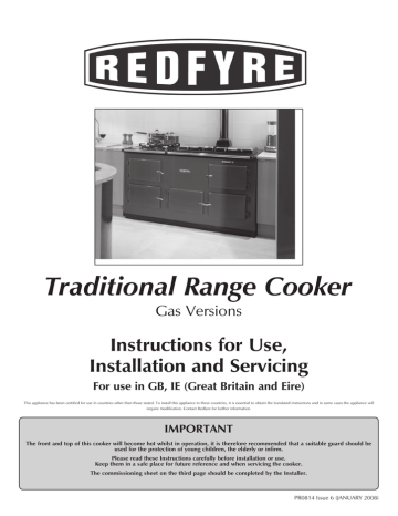 AGA Redfyre Traditional Range Cooker Gas Manual Instructions For Use Installation And Servicing | Manualzz