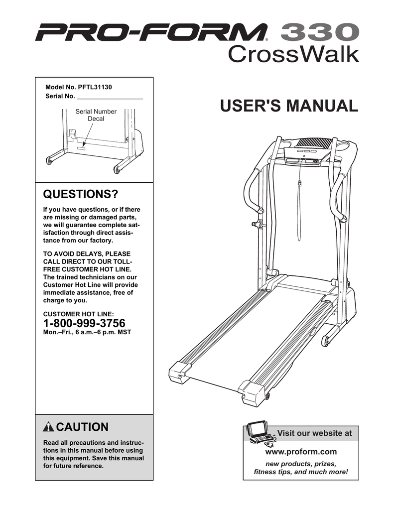 ProForm 330x Treadmill User`s manual | Manualzz