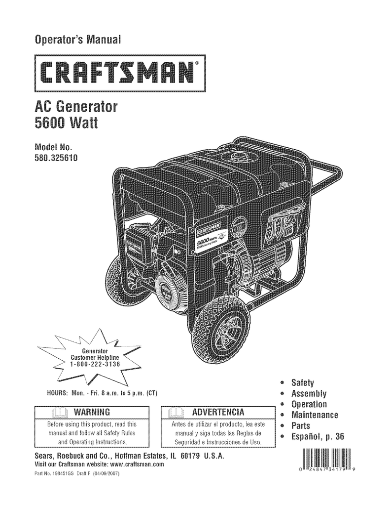 Details about   Craftsman 580.325610 580325610 5,600 Watt Portable Generator Carburetor 699966 
