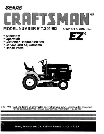 Craftsman EZ 917.251493 Riding Tractor Owner's Manual | Manualzz