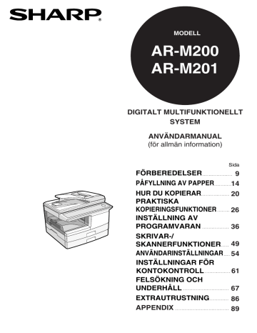 Sharp | Användarmanual | AR-M200/M201 Operation-Manual SE | Manualzz