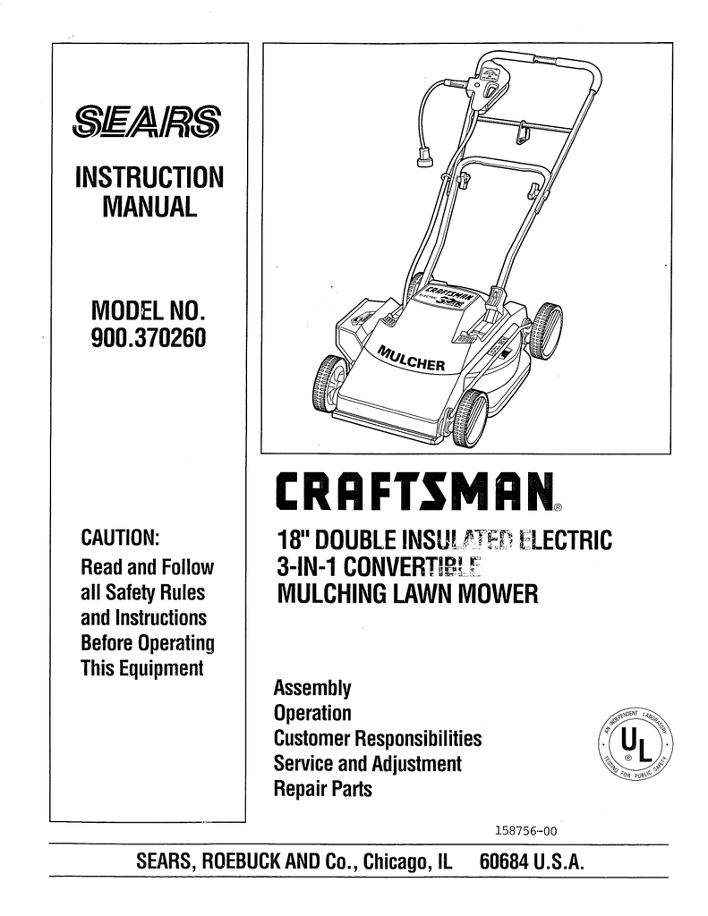 craftsman electric mulching lawn mower parts