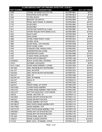 U Line Service Part List Pricing Effective 12 Manualzz