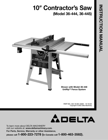 Delta 36 444 Instruction Manual Manualzz Delta 36 444 Instruction Manual Manualzz, Delta 10 Inch Contractor Table Saw 34 444 Manual