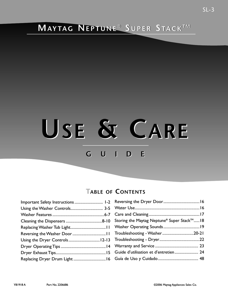 Maytag SL3 Dishwasher User manual Manualzz