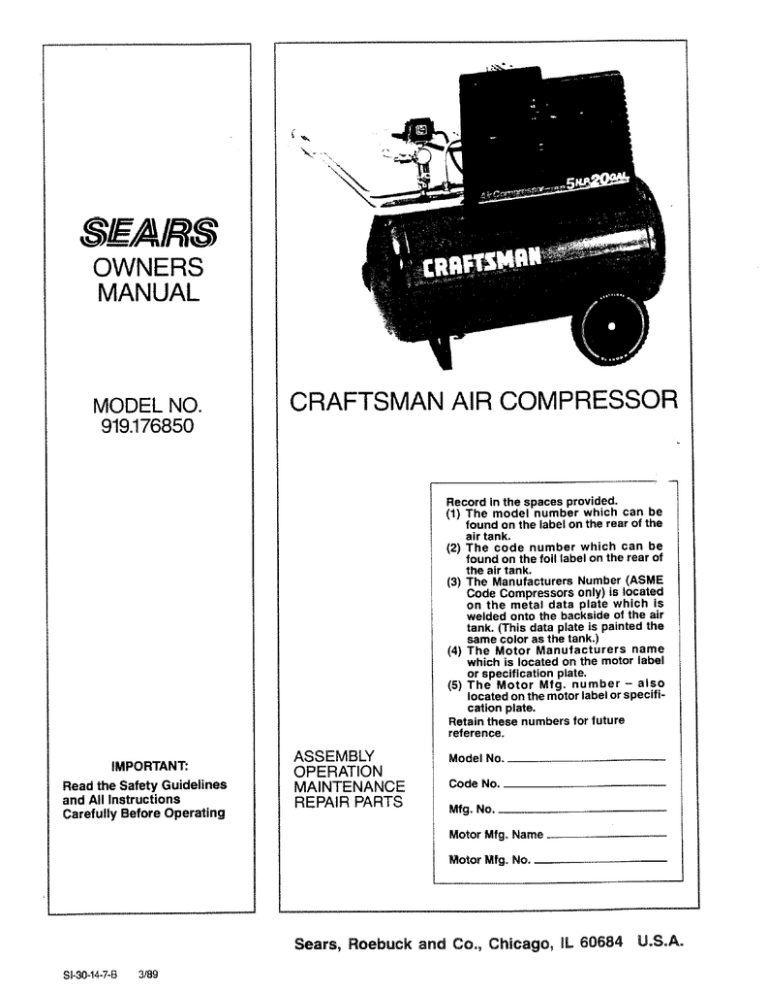 Craftsman 919.176850 Specifications | Manualzz