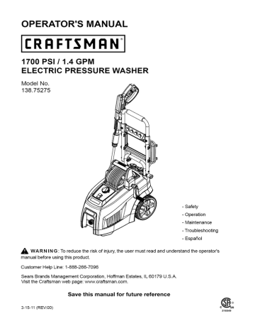 Craftsman 138.75275 Operator's Manual | Manualzz