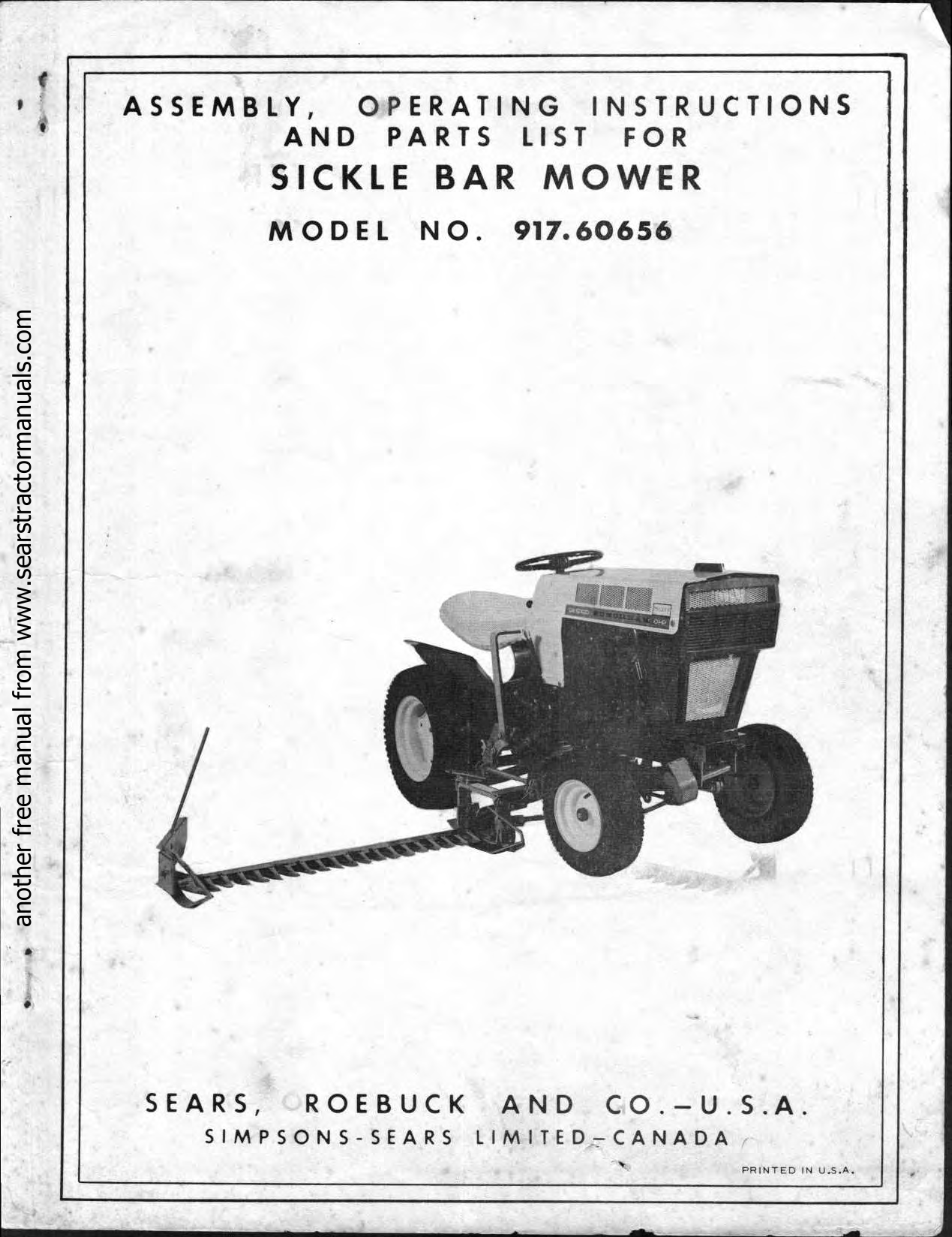 Ferguson AEO-A-20 Agricultural Sickle Bar Mower Rear 3pt Mount Operators Manual