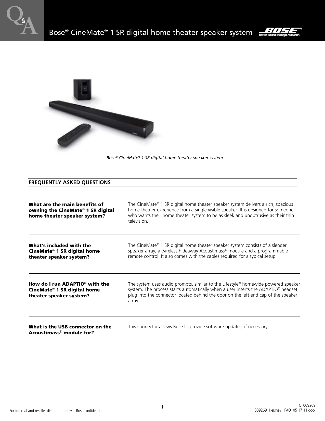 bose cinemate 1sr adaptiq setup