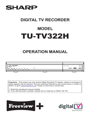 Sharp TU-TV322H Specifications | Manualzz