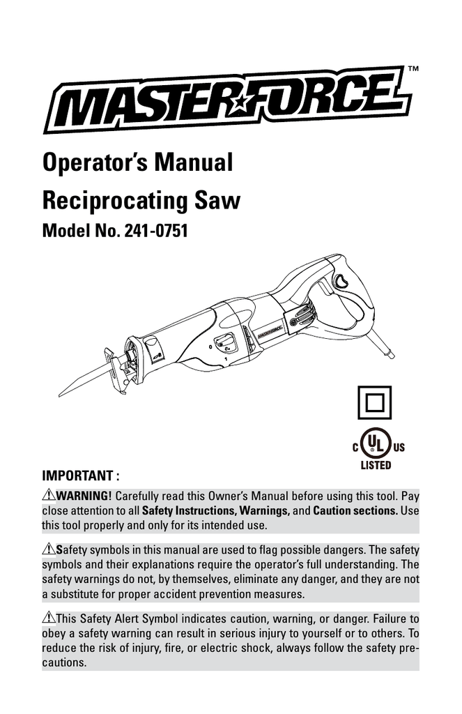 Masterforce 241 0751 Operator S Manual Manualzz Com