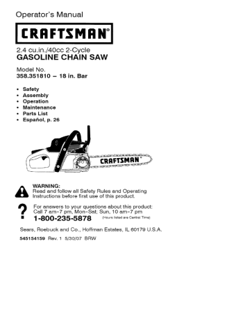 Craftsman  Operator`s manual | Manualzz