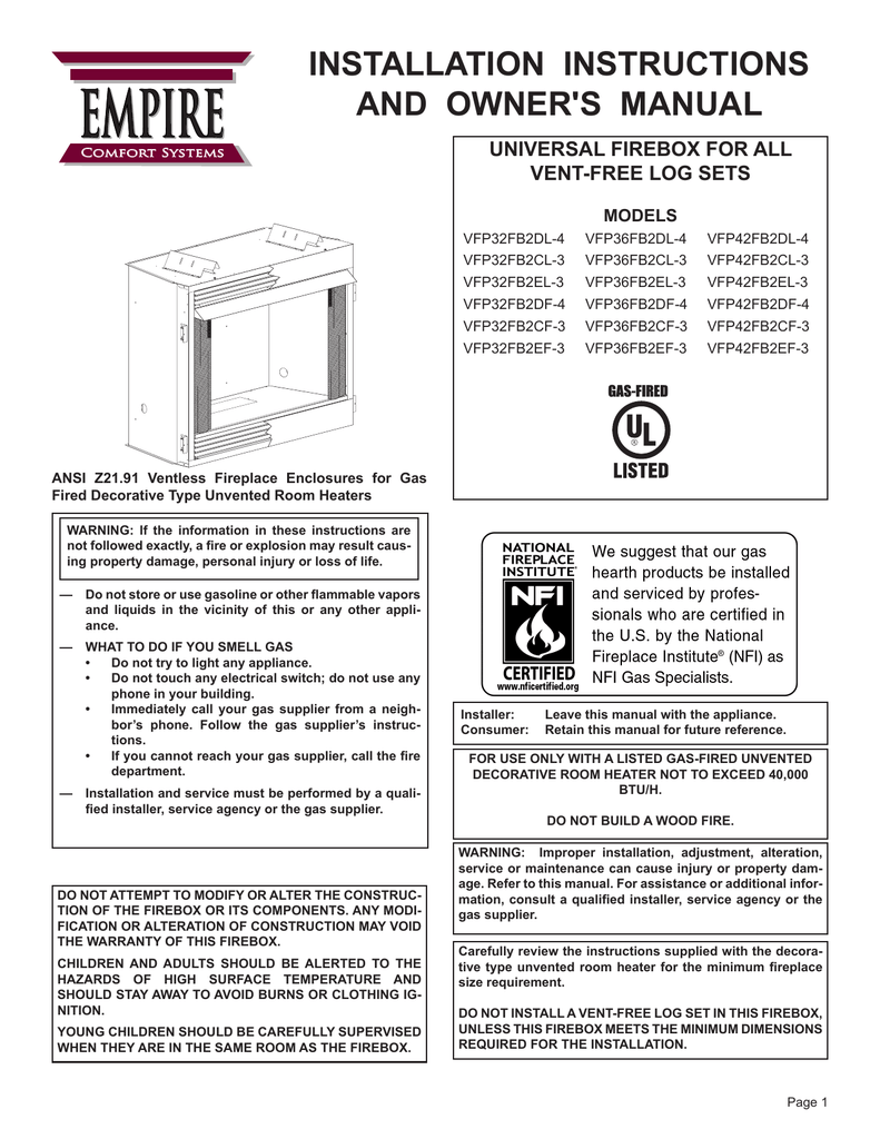 Empire Comfort Systems Vfp36fb2cf 3 Owner S Manual Manualzz Com