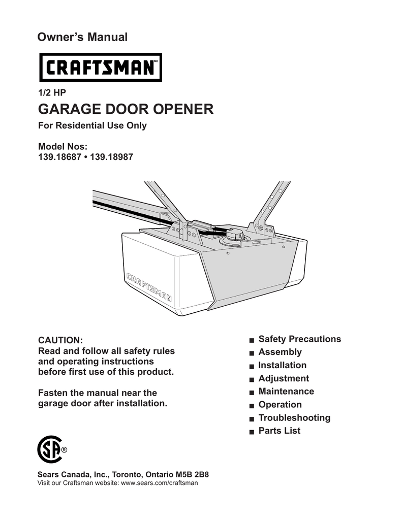 Craftsman 139 18987 Owner S Manual Manualzz