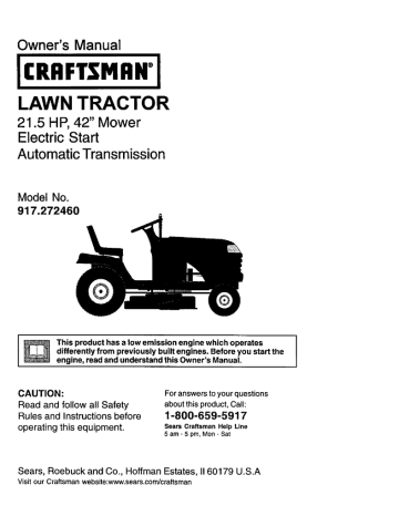 Craftsman 917272460 Lawn Tractor Owner's Manual | Manualzz