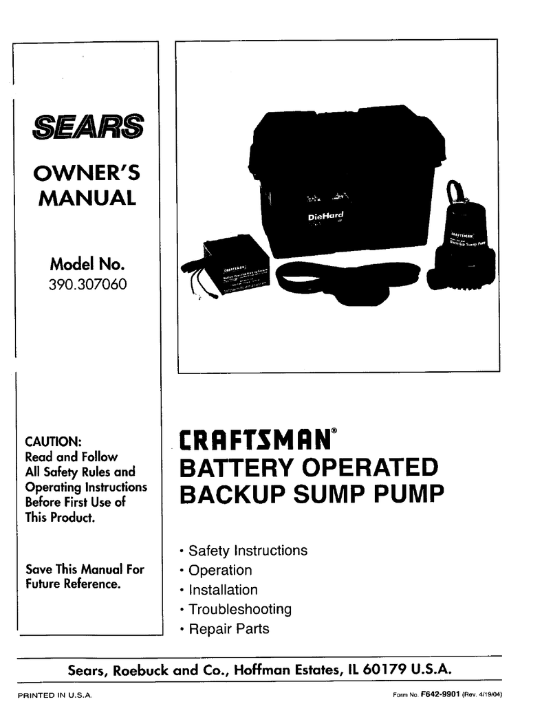 simer battery backup sump pump manual