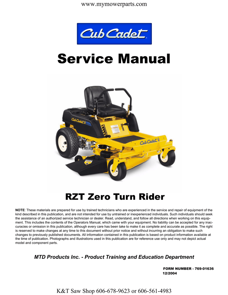 Cub Cadet Rzt L Service Manual Manualzz