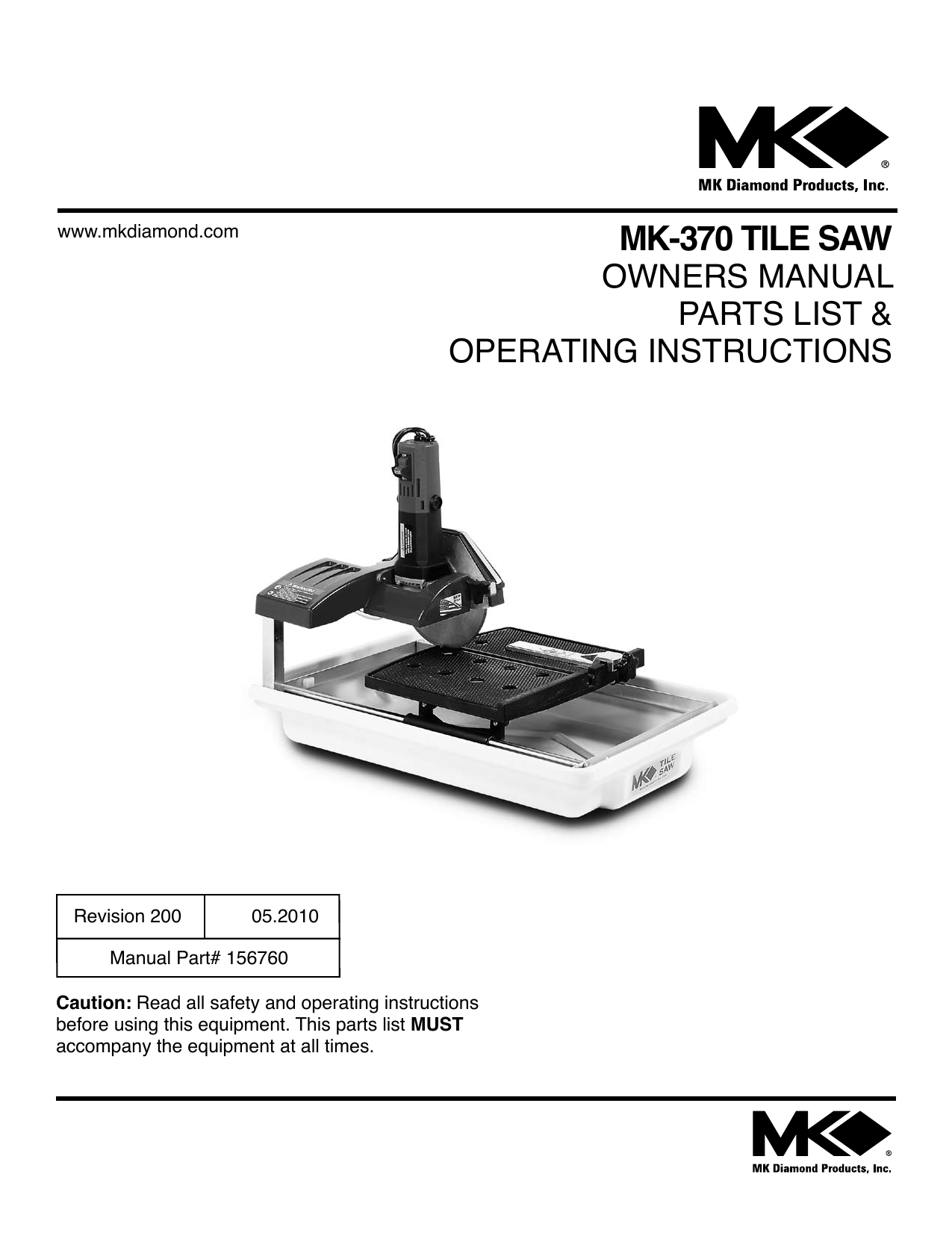 Mk Diamond Products Mk 370 Operating Instructions Manualzz