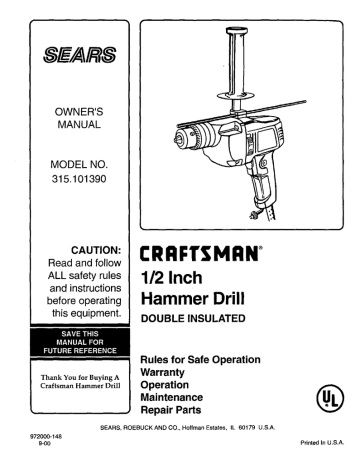Sears craftsman 315.101390 Owner`s manual | Manualzz