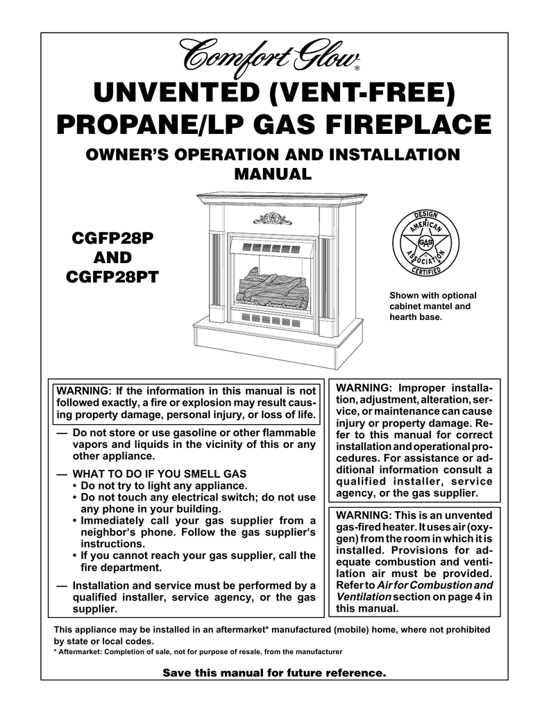 Comfort Glow Unvented Vent Free Propane Gas Fireplace