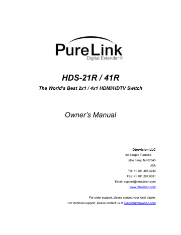 Owner's manual | PureLink HDS-21R Owner`s manual | Manualzz