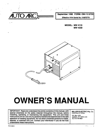 Miller Electric MW 4110 - Owner's Manual (52 pages) | Manualzz