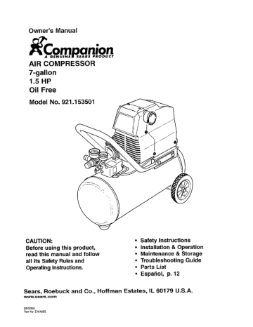 COMPANION 921153501 Air Compressor Owner's Manual | Manualzz