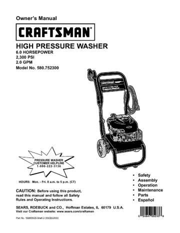 Craftsman 580.752300 Owner`s Manual 