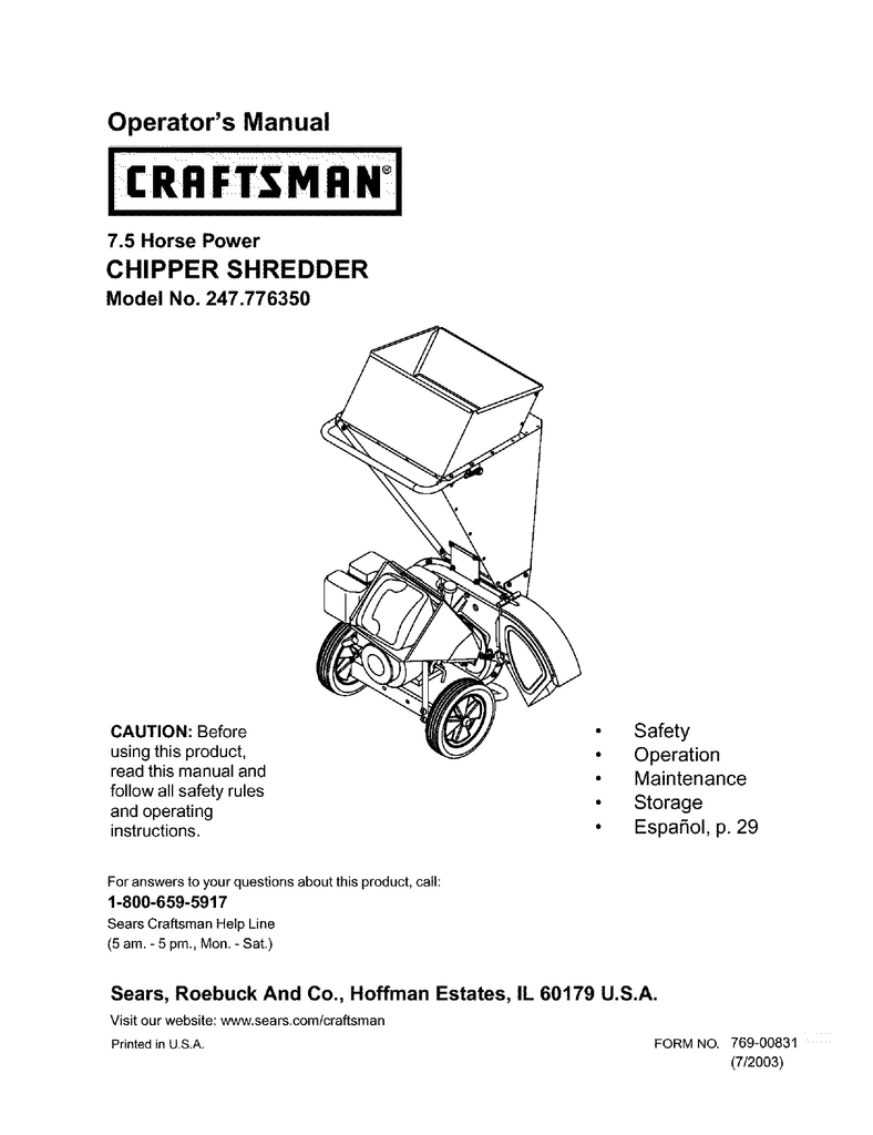 craftsman 10 hp chipper shredder