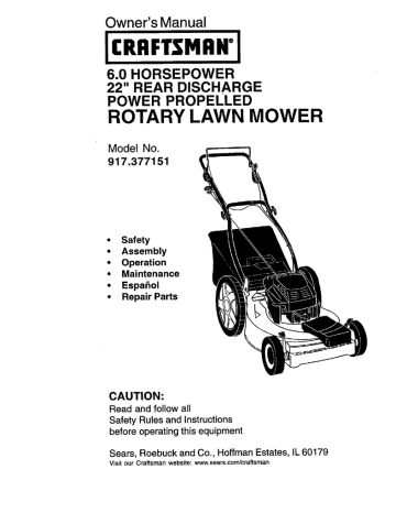 CRAFTSMAN 917.377151 Rotary Lawn Mower Owner's Manual | Manualzz