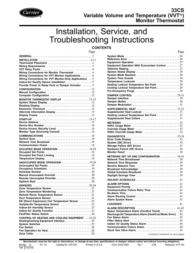 Carrier Carrier Comfort System 33cs Specifications Manualzz