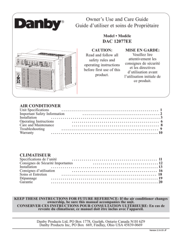 Danby Dac12078ee Operating Instructions Manualzz