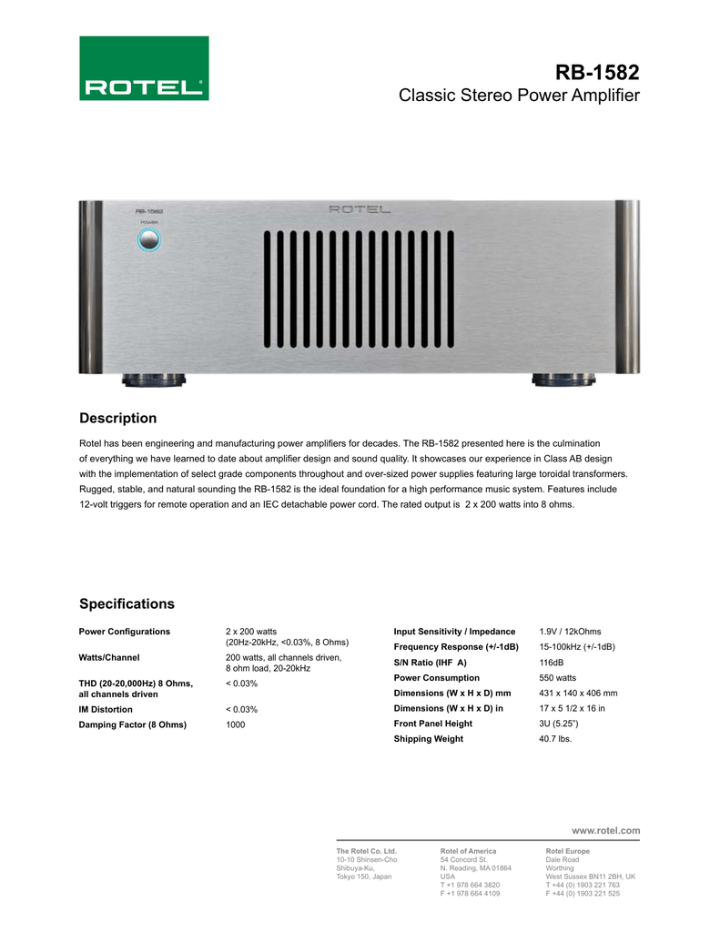 Rotel Rb 1582 User Manual Manualzz