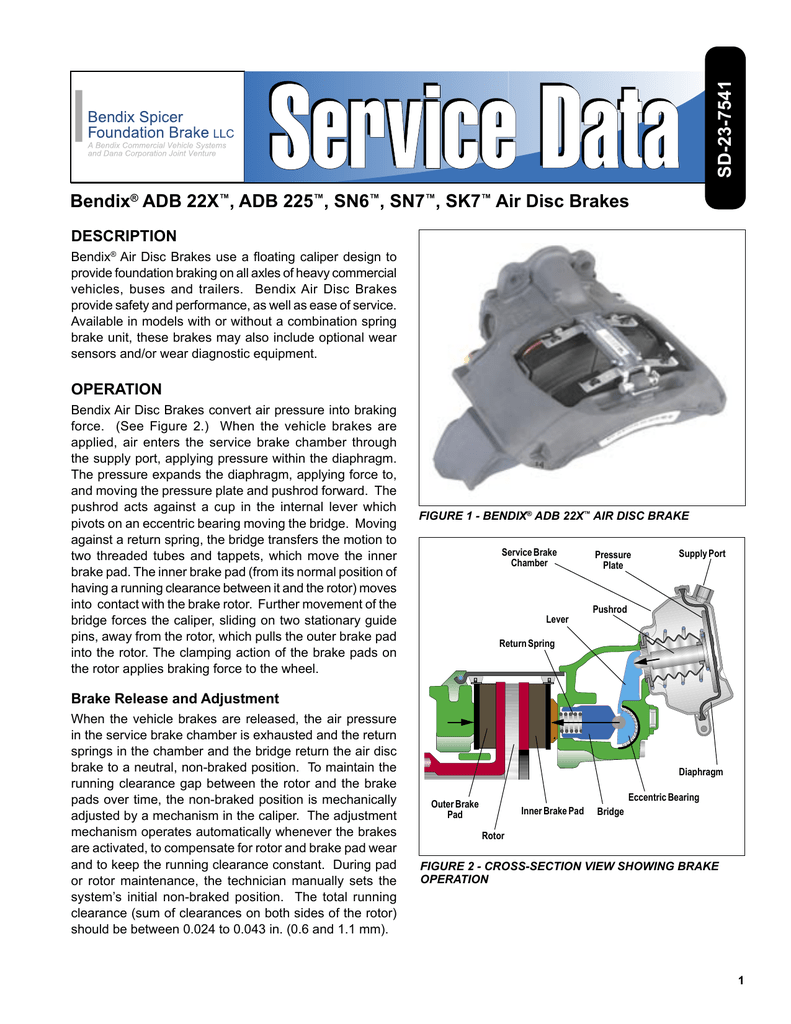 BENDIX AIR DISC BRAKE-ADB22X-225-SN6-7-SK7 Operating Instructions ...