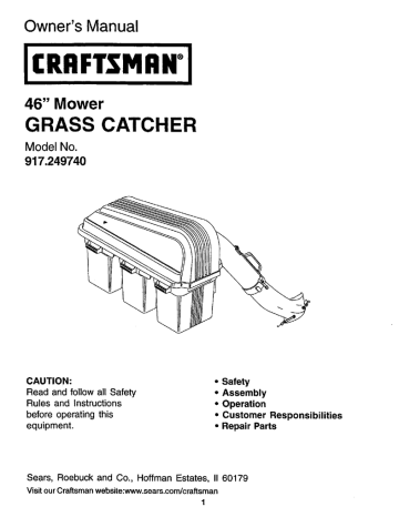 Craftsman 917249740 Grass Catcher Owner's Manual | Manualzz